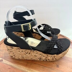 Alicia Leon Womens Black Braided Cork Sz 26 Platform Wedge Sandals LIGHT WEIGHT